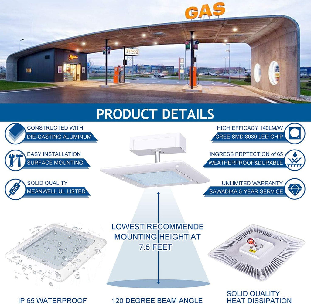 Hytronics 150W LED Canopy Light, 500-750W HPS/HID Replacement, 21000 Lumens, 140 LM/W, 5000K, Waterproof and Outdoor Rated, DLC&UL Listed, Gas Station, Street, Area & Outdoor Lighting, White