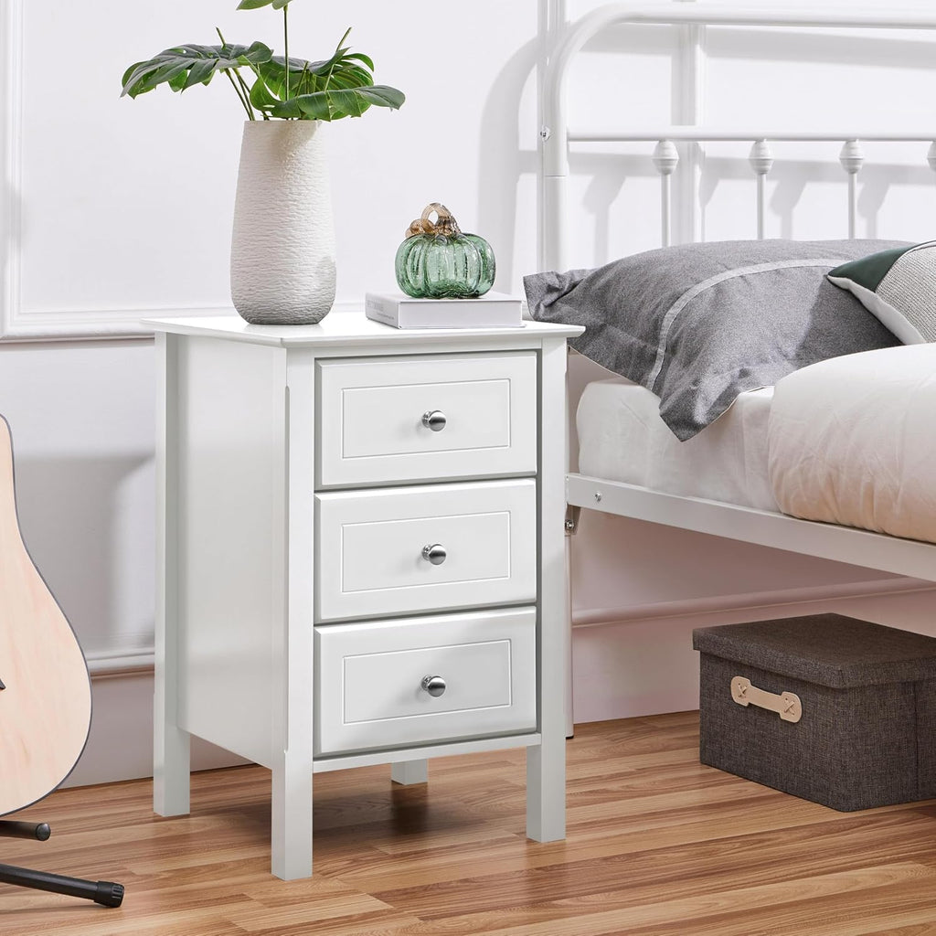 Yaheetech Nightstand Set of 2,Wooden 3-Drawer Bedside Table with Solid Wood Legs, Bedside Cabinet Cupboard Storage Organizer for Bedroom Home Office Small Space, Easy Assembly, White