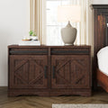 WAMPAT 24.3' H End Table Set of 2 with Drawer and Barn Door Cabinet for Living Room, Modern Farmhouse Tall Nightstand Set with Adjustable Storage Shelves for Bedside, Rustic Brown