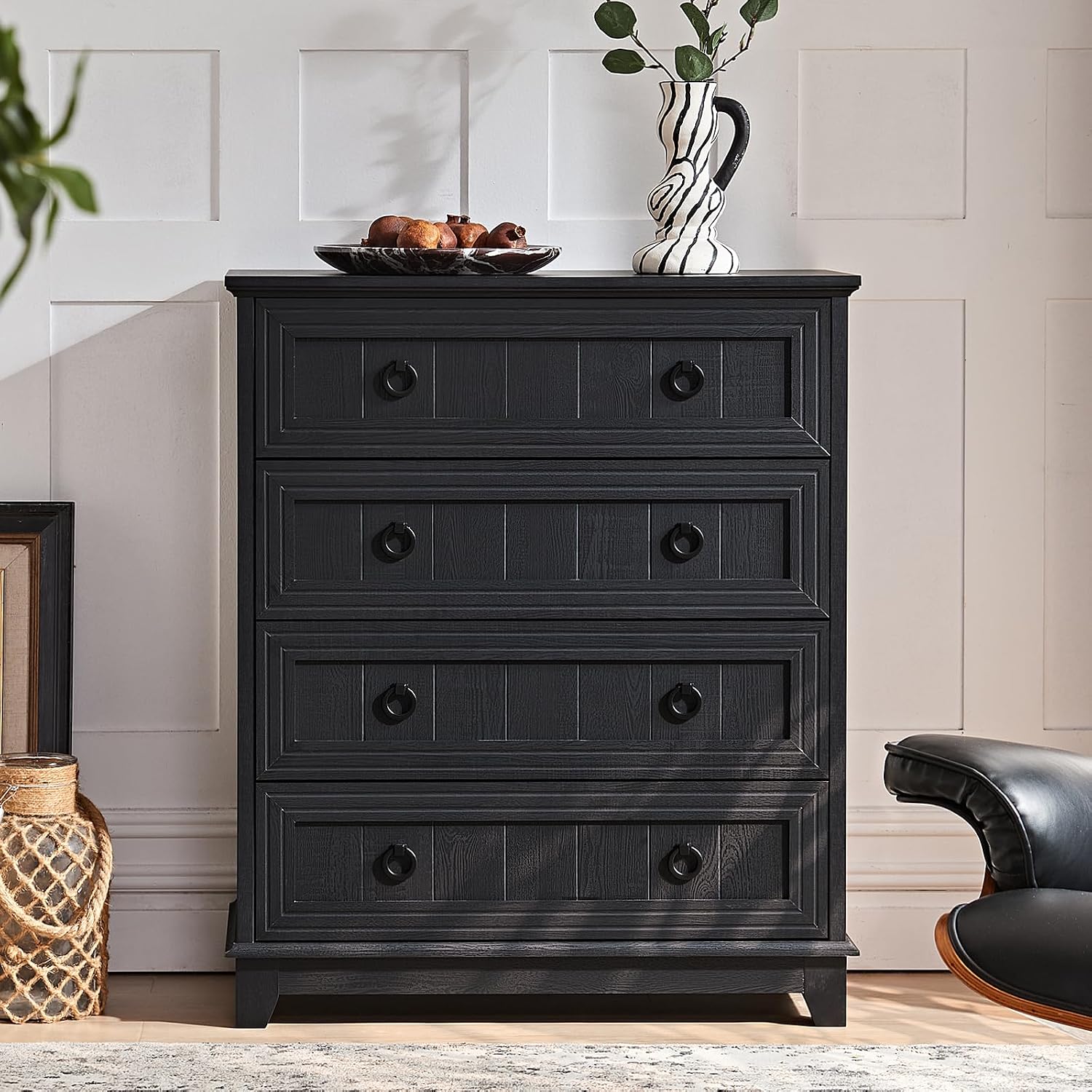 Joaxswe Farmhouse 4 Drawer Dresser for Bedroom Set of 2, 35' Tall Small Dressers & Chest of Drawers, Rustic Wood Dresser with Metal Handle, Storage Organizer Closet for Living Room, Hallway, Entryway