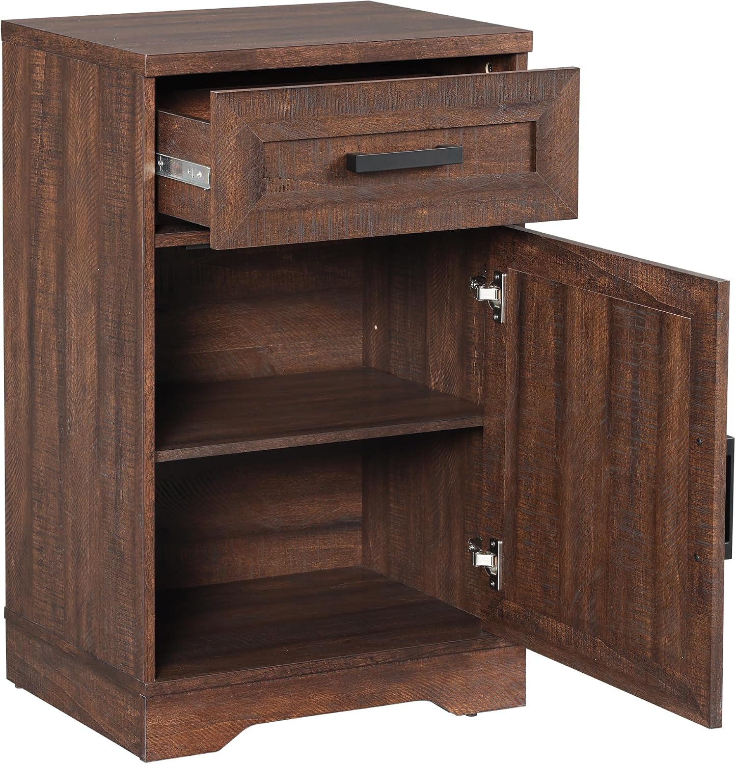 WAMPAT 2 Pack End Table with 1 Drawer & Barn Door, Farmhouse Sofa Side Table, Modern 31.9 inch Tall Nightstand Set of 2 with Adjustable Storage Shelf, Accent Cabinet for Living Room,Rustic Brown