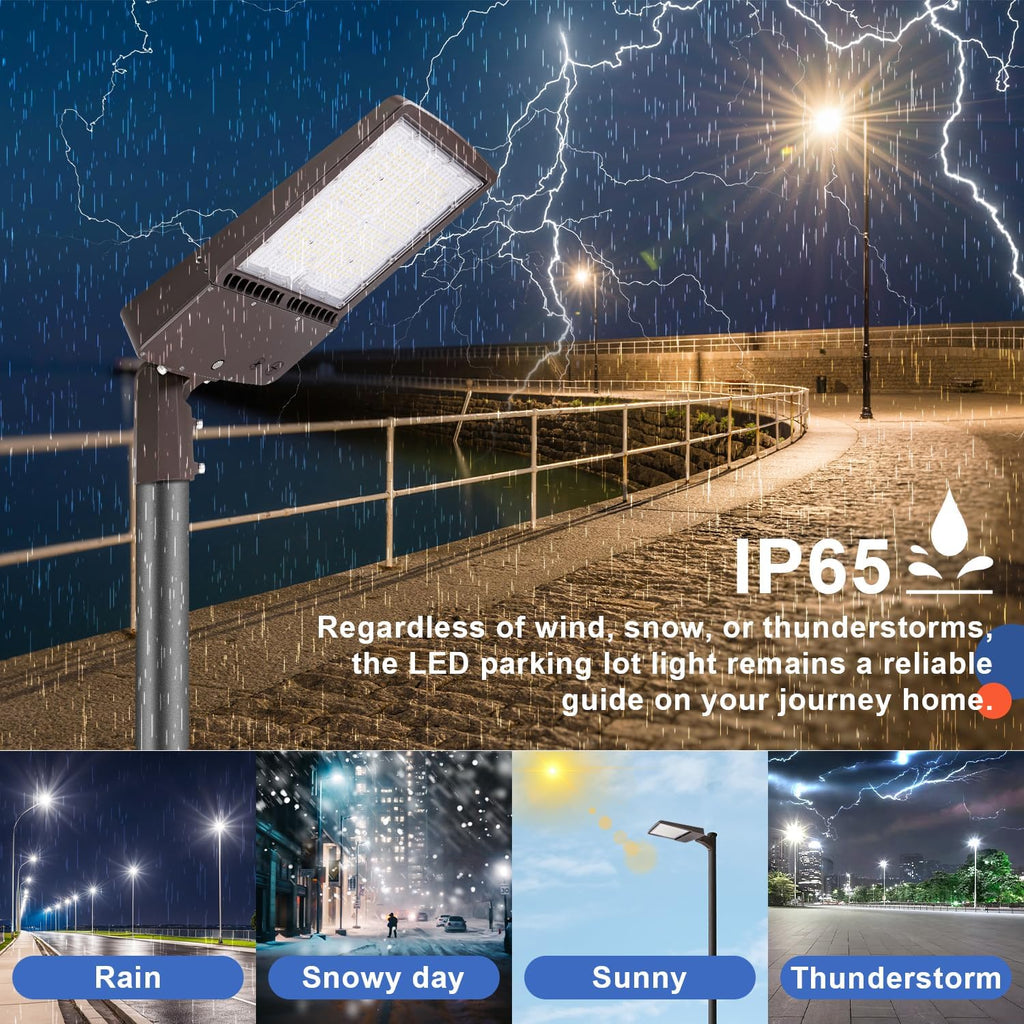 OSTEK 480V LED Shoebox Lighting, LED Area Pole Fixture for Parking Lot Lighting, IP65 Outdoor Commercial Area Road Lighting 5000K DLC UL Certified (Direct Arms Mount, 150 Watts)