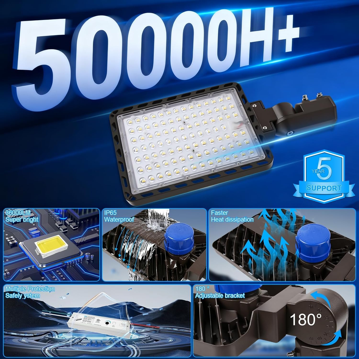 240W 4-Pack LED Parking Lot Light for Commercial Area Lighting | 36000LM,5000K Daylight White,Dusk to Dawn Outdoor Security Light ,180°Adjustable Slip Fit Mount,110-277V,IP65 Waterproof