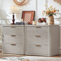 LEYAOYAO Fluted Farmhouse Nightstand Set of 2 with Charging Station, 23' Wide 3 Drawers Night Stand,LightGrey Dresser for Bedroom,Bed Side Table Chest of Drawers,Wood End Table for Living Room