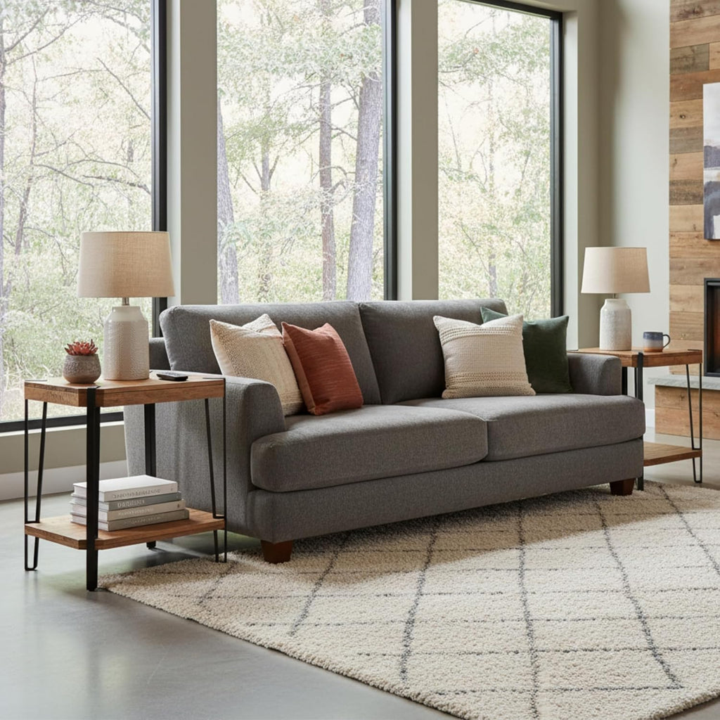 Ryegate Live Edge Modern End Tables Set of 2-2-Tier Acacia Wood Nightstands with Storage Shelf and Metal Legs - 17in Narrow Side Table Set for Living Room or Bedroom by Alaterre Furniture (Natural)