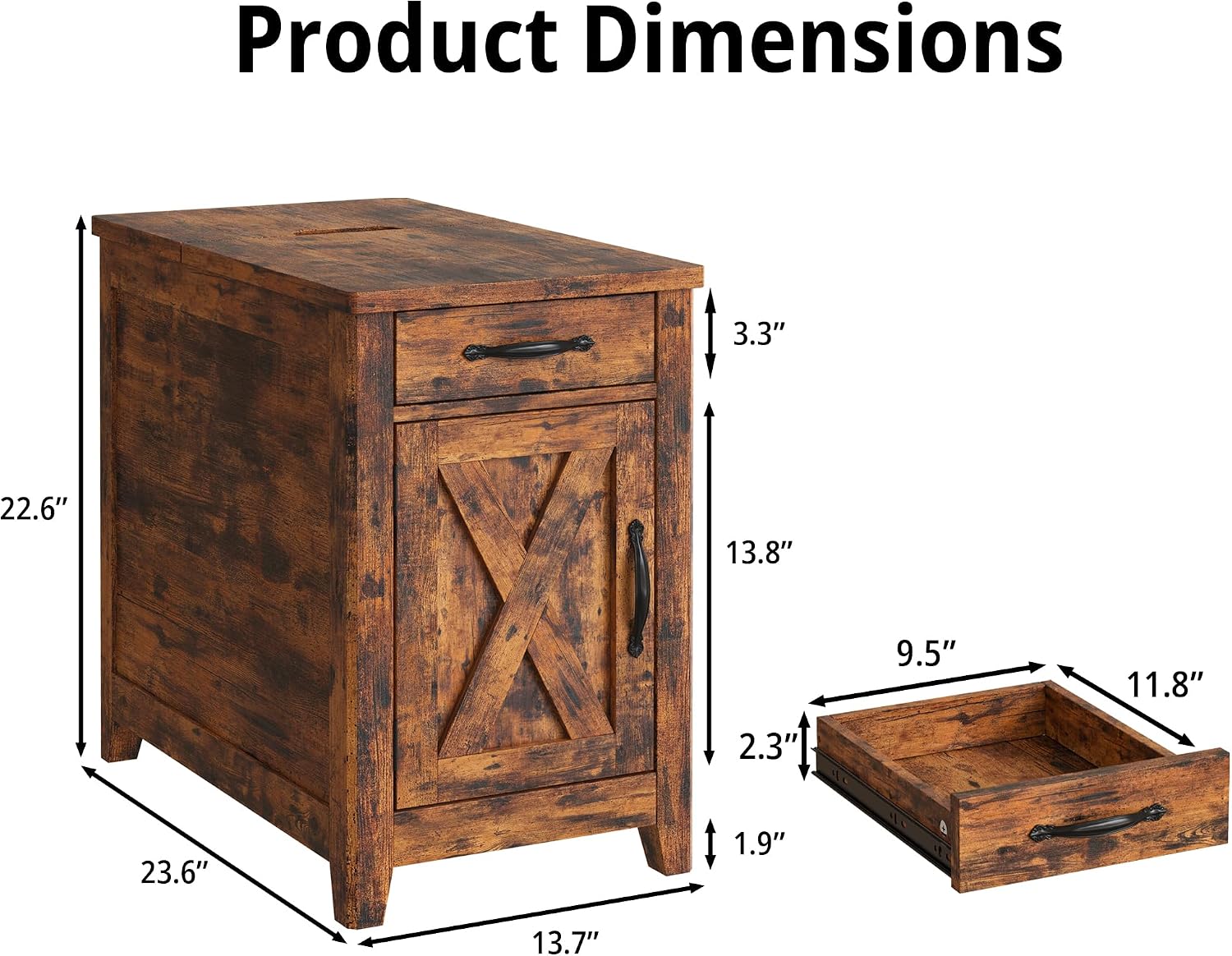 IRONCK End Table with Charging Station, Narrow Side Table for Living Room, Night Stand Set of 2 with Drawer and Cup Holder, Farmhouse Bedside Table with USB Ports and Outlets for Home, Vintage Brown