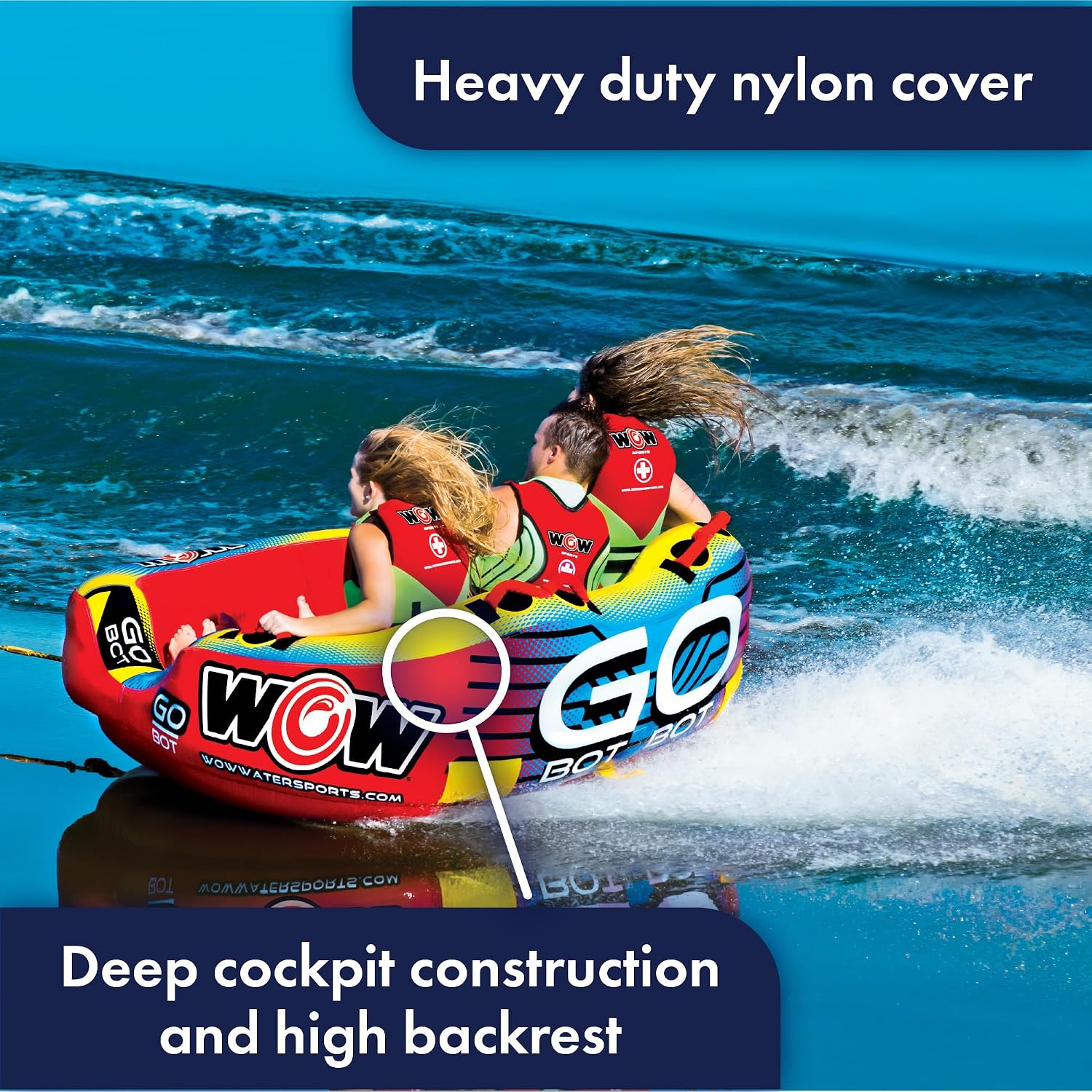 Wow Sports Go Bot Towable Tube - Front & Back Tow Points - for Boating - Kids & Adults