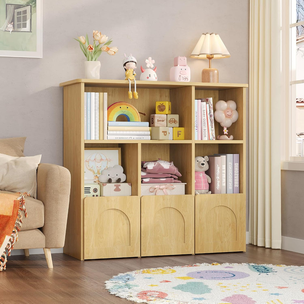 knoworld Toy Storage Organizer,Kids Bookshelf with Hidden Roller Drawer and 5 Open Cubbies,for Kid Room,Living Room,Game Room and Den