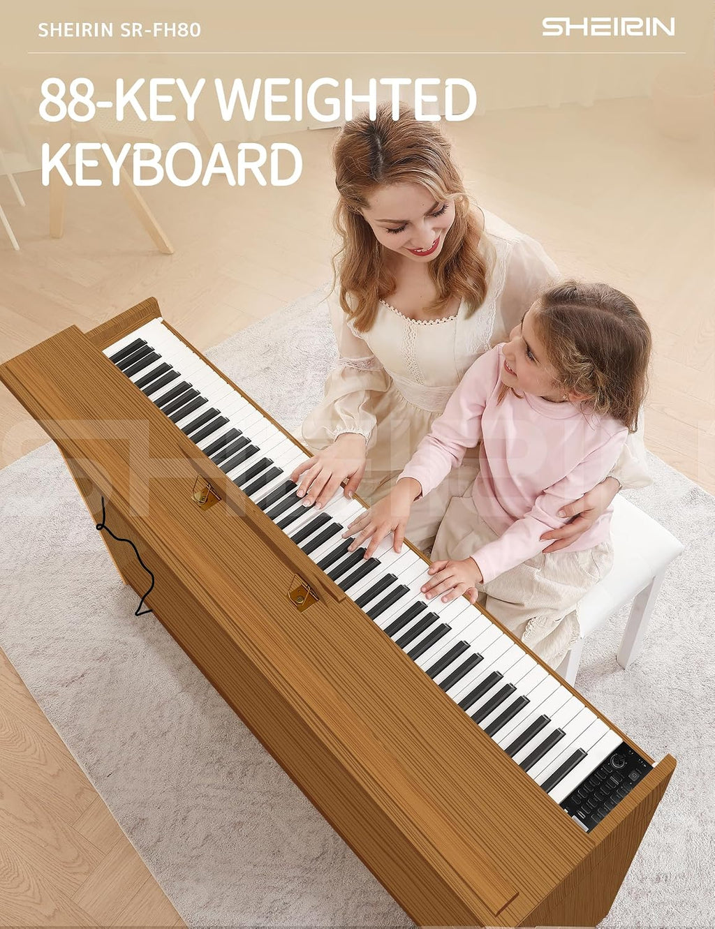 Digital Piano 88 Key Weighted,Fully Weighted Hammer Action Electric Keyboard with Stand Cover Pedal,Headphone Jack for Beginners Adults Home Practice,SR-FH80 (Reddish-brown)
