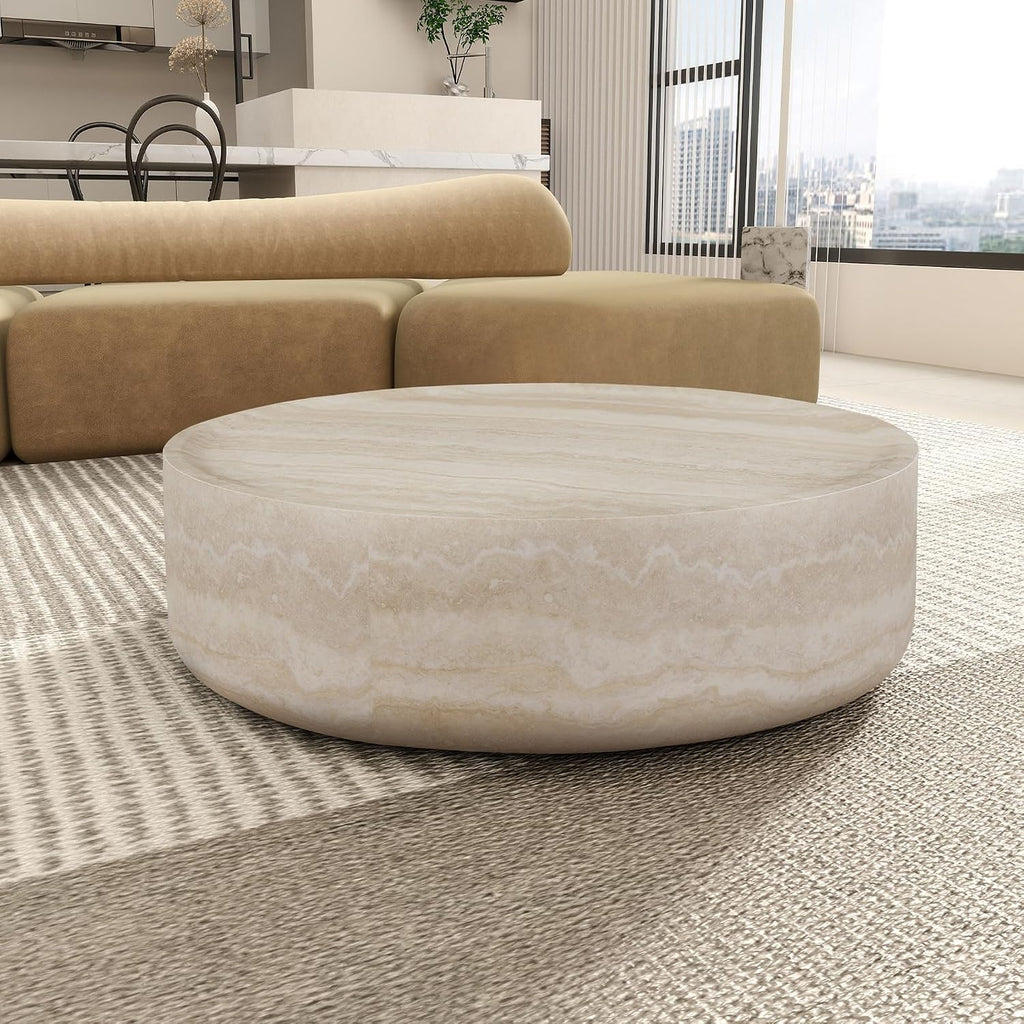Round Coffee Table for Living Room, Modern Circle Coffee Table Faux Mars Pattern Center Table for Apartment, No Need Assembly (Marble, 31.49 Inch)