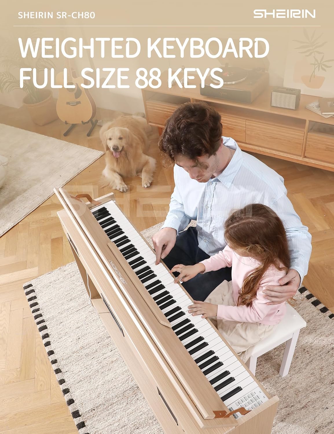 Digital Piano 88 Key Weighted,Fully Weighted Hammer Action Electric Keyboard with Stand Cover Pedal,Headphone Jack for Beginners Adults Home Practice,SR-CH80(Beige)