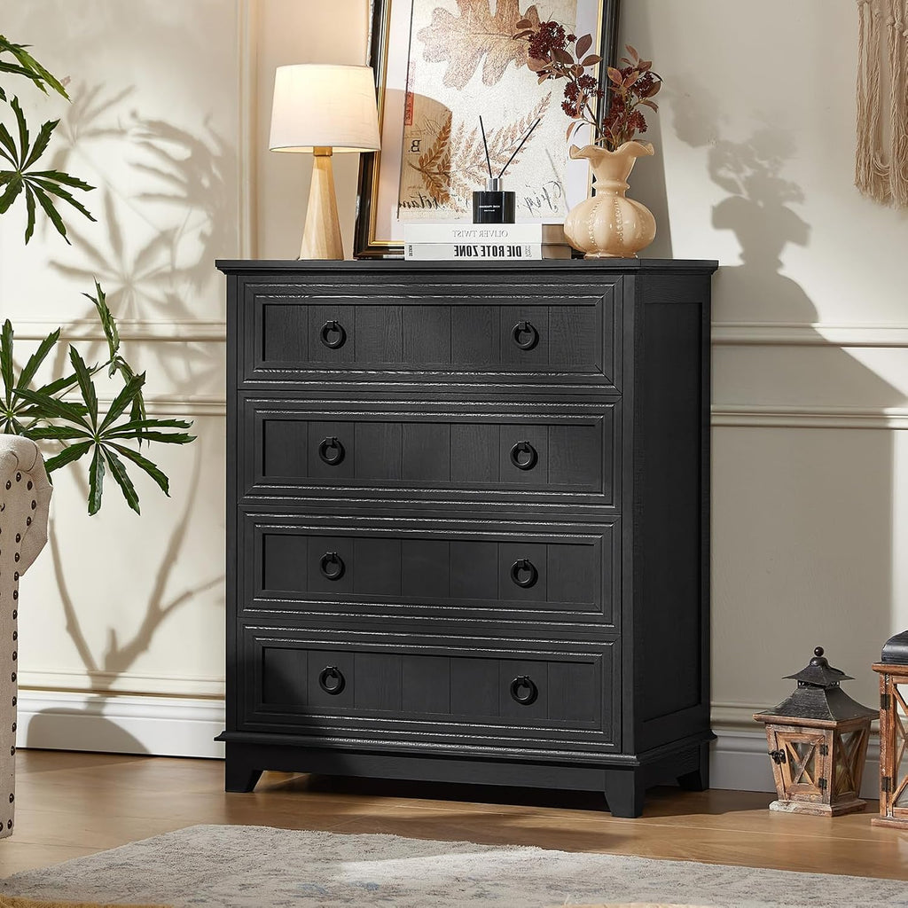 Joaxswe Farmhouse 4 Drawer Dresser for Bedroom Set of 2, 35' Tall Small Dressers & Chest of Drawers, Rustic Wood Dresser with Metal Handle, Storage Organizer Closet for Living Room, Hallway, Entryway