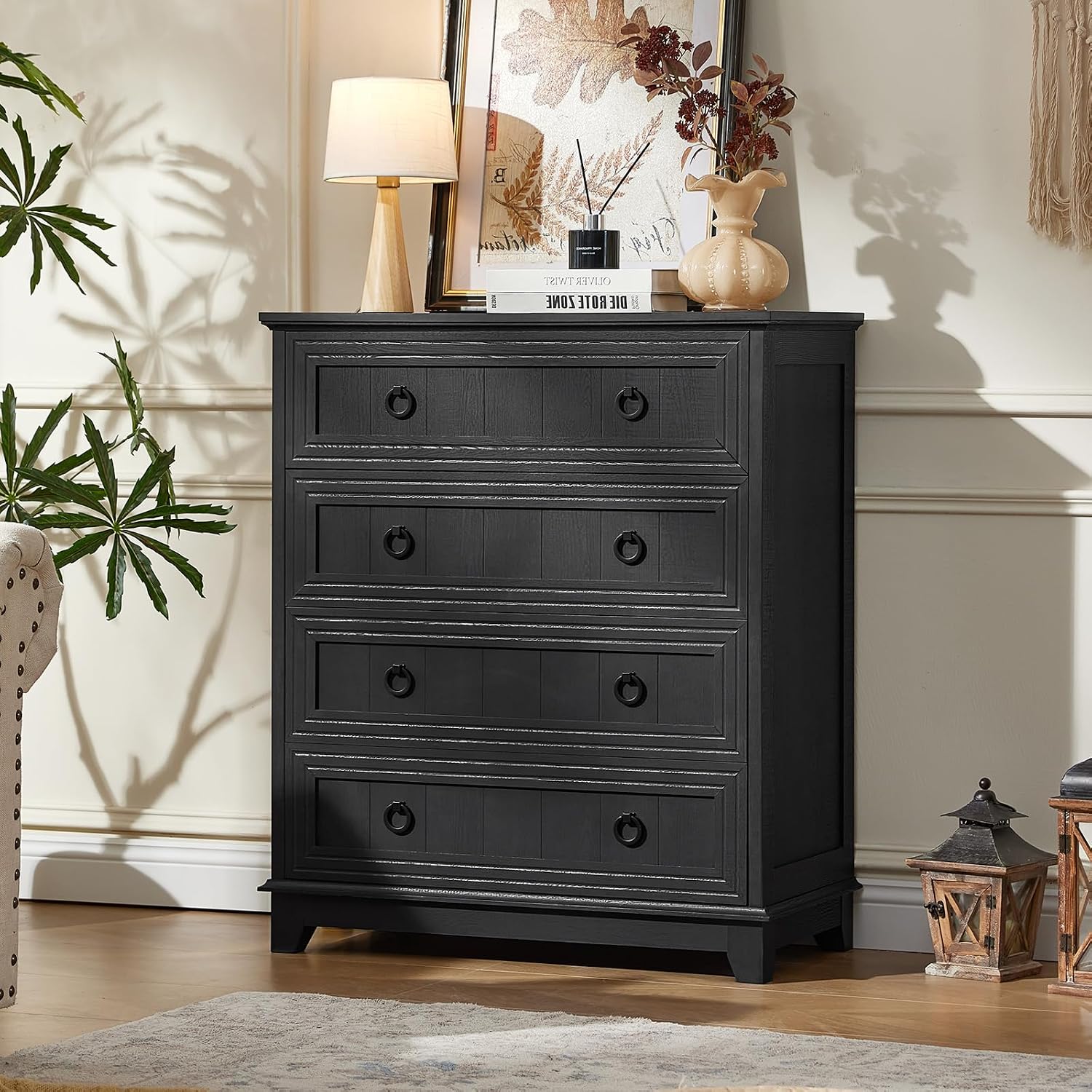 Joaxswe Farmhouse 4 Drawer Dresser for Bedroom Set of 2, 35' Tall Small Dressers & Chest of Drawers, Rustic Wood Dresser with Metal Handle, Storage Organizer Closet for Living Room, Hallway, Entryway