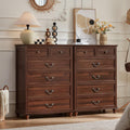 Joaxswe Farmhouse 6 Drawer Dresser Set of 2 for Bedroom, 42' Tall Rustic Chests of Drawers w/ 4 Solid Wood Feet, Mid Century Vintage Wooden Closet Storage Dressers Organizer for Living Room,Brown