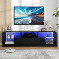 Wodeer Mid Century Modern TV Stand for 55 60 65 70 75 Inch TVs, Fluted TV Stands for Living Room with LED Lights, 63'' Entertainment Center with 2 Large Drawers & Glass Shelves, Black