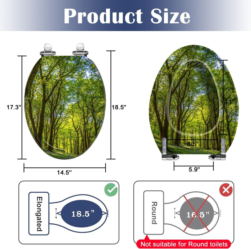 Elongated Toilet Seat Looking up idyllic oak forest canopy green Resin Toilet Seat Slow Quiet Close with Quick-Release Hinges Toilet Seat with Cover Easy to Clean Install