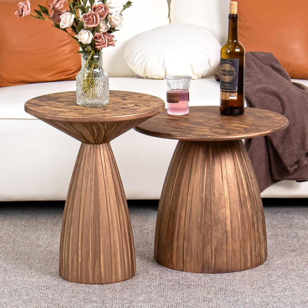 Gold Round Side Table Set of 2 for Sofa, Metal Small Couch End Table, Mid Century Modern Round Nightstand, Vintage Circle Bedroom Night Stand, for Living Room, 15.5 Inches