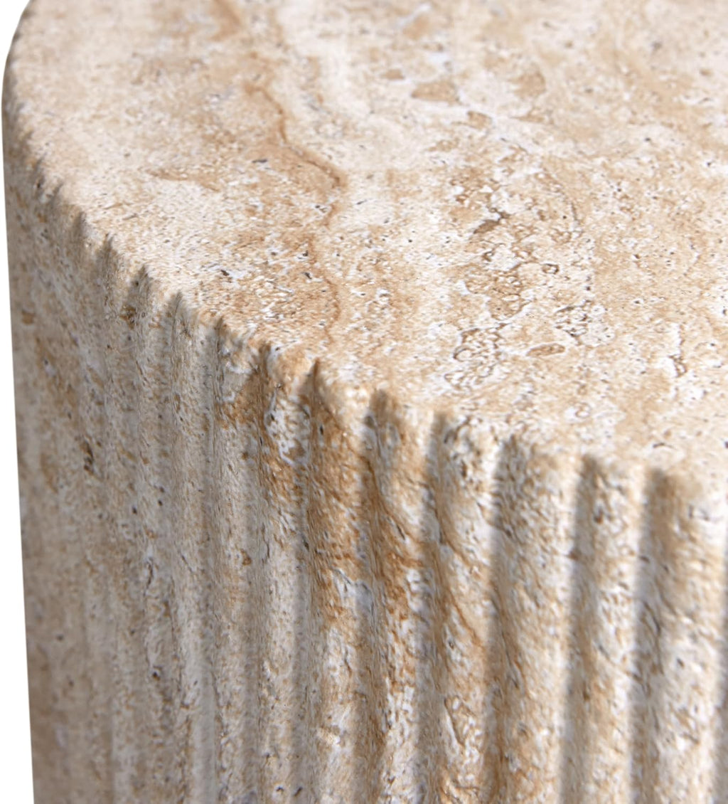 Empire Art Direct Column Travertine Stone Finish Italian Design MgO Side Accent Table, Living Room, Bedroom & Office, 13.3'x13.3'x18.7'
