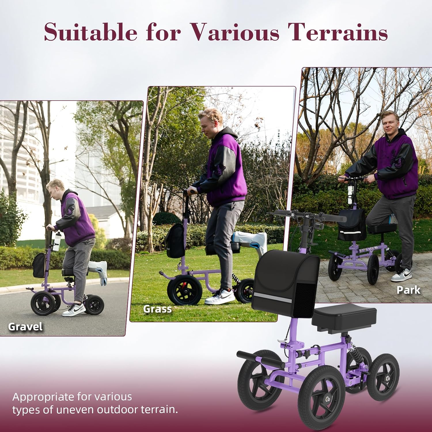 All Terrain Knee Scooter for Adults, Foldable Rolling Knee Scooter with DIY Stickers & Shock Absorber, Steerable Knee Walker for Broken Foot, Ankle Injuries & Surgery, Better Crutch Alternative