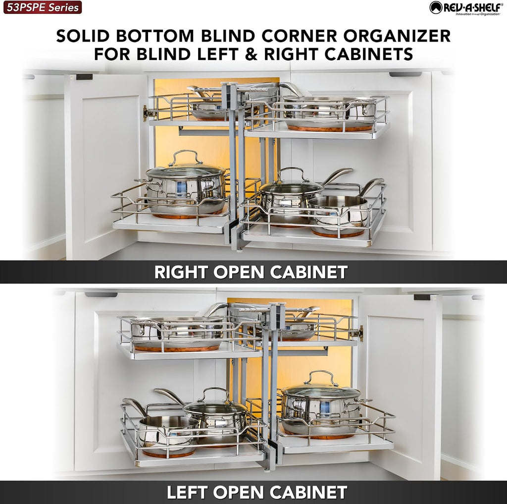 Rev-A-Shelf Gray Two-Tier Elite Optimizer w/Soft-Close for 15' Blind Corner Cabinet Openings