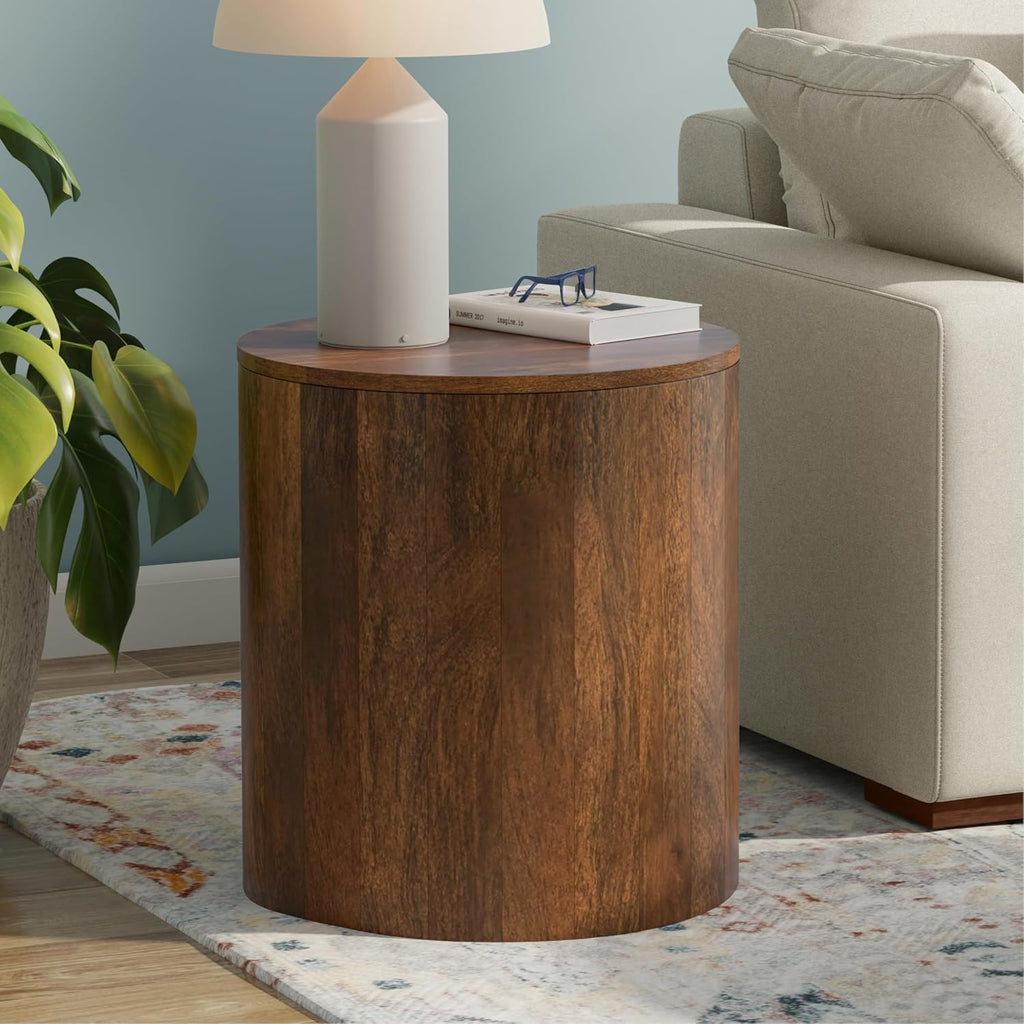 SIMPLIHOME Millbury End Table - 20 inch Wide Solid Mango Wood Round Side Table in Walnut Brown, Contemporary Accent Table for Living Room, Bedroom or Entryway with Handcrafted Design, Assembled