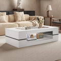 HedoAjim 47.2' Modern Stylish Coffee Table with Glass Table Top, Large Living Room Table Rectangular 2-Tier Center Tables with Storage, Wooden Tea Tables for Dining Reception Room, White