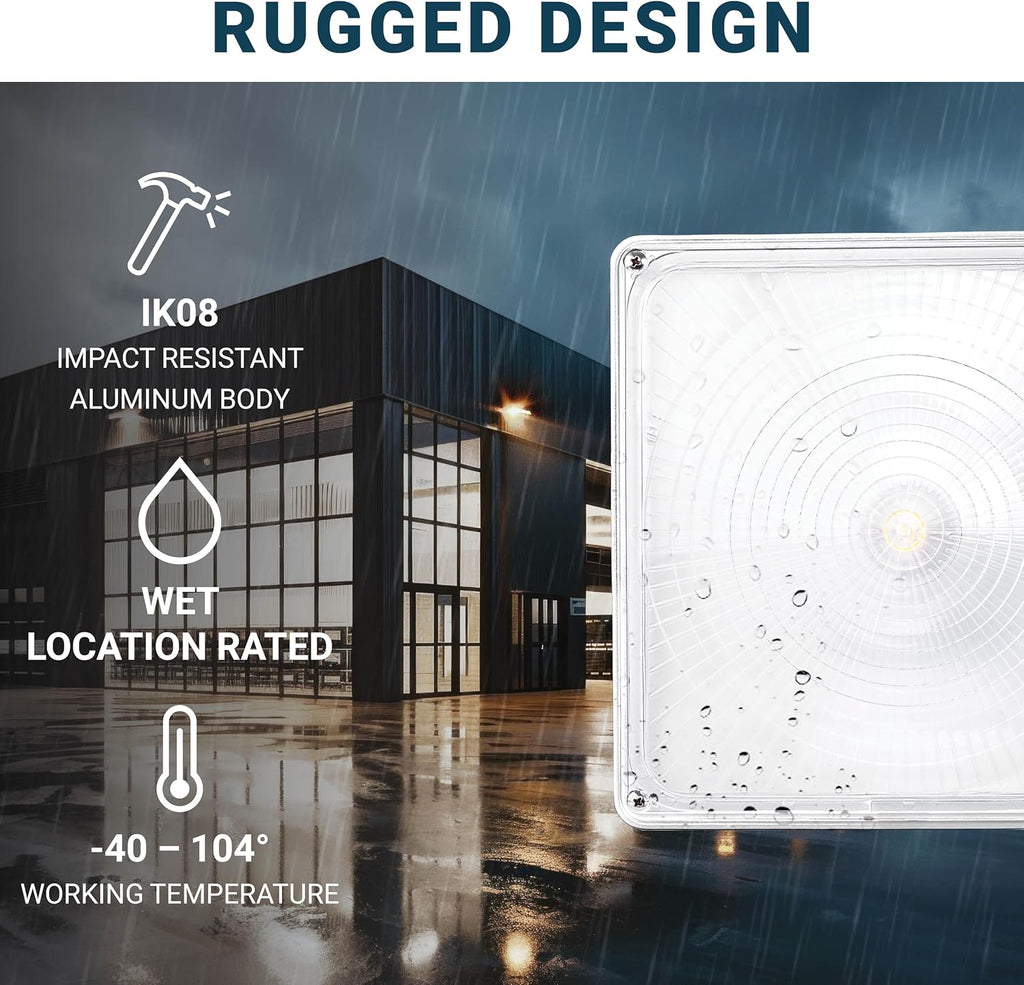 PARMIDA (4 Pack) LED Canopy Light, 45W, 0-10V Dimmable,110-277VAC, IP65 Waterproof, ETL-Listed, 5000K (Day Light), 9.6' x 9.6' Street, Area & Outdoor Lighting, White