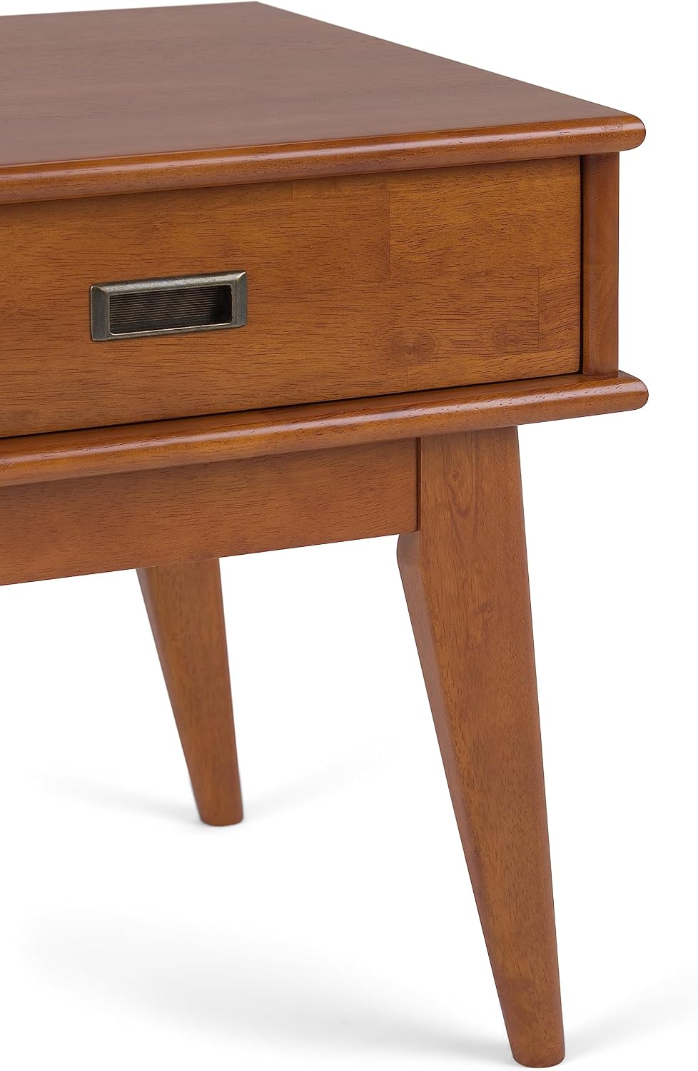 SIMPLIHOME Draper End Table - 22 inch Wide Solid Hardwood Rectangular Accent Table with Storage Drawer in Teak Brown, Mid-Century Modern Nightstand or Lamp Stand for Living Room or Bedroom