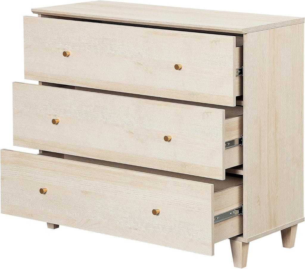 WAMPAT Set of 2 Nightstands with 3 Wide Drawers for Bedroom, Modern Wood Bedside Tables Chest Dressers Night Stands, Large Sofa Side End Tables for Living Room, Light Oak, 35 Inches