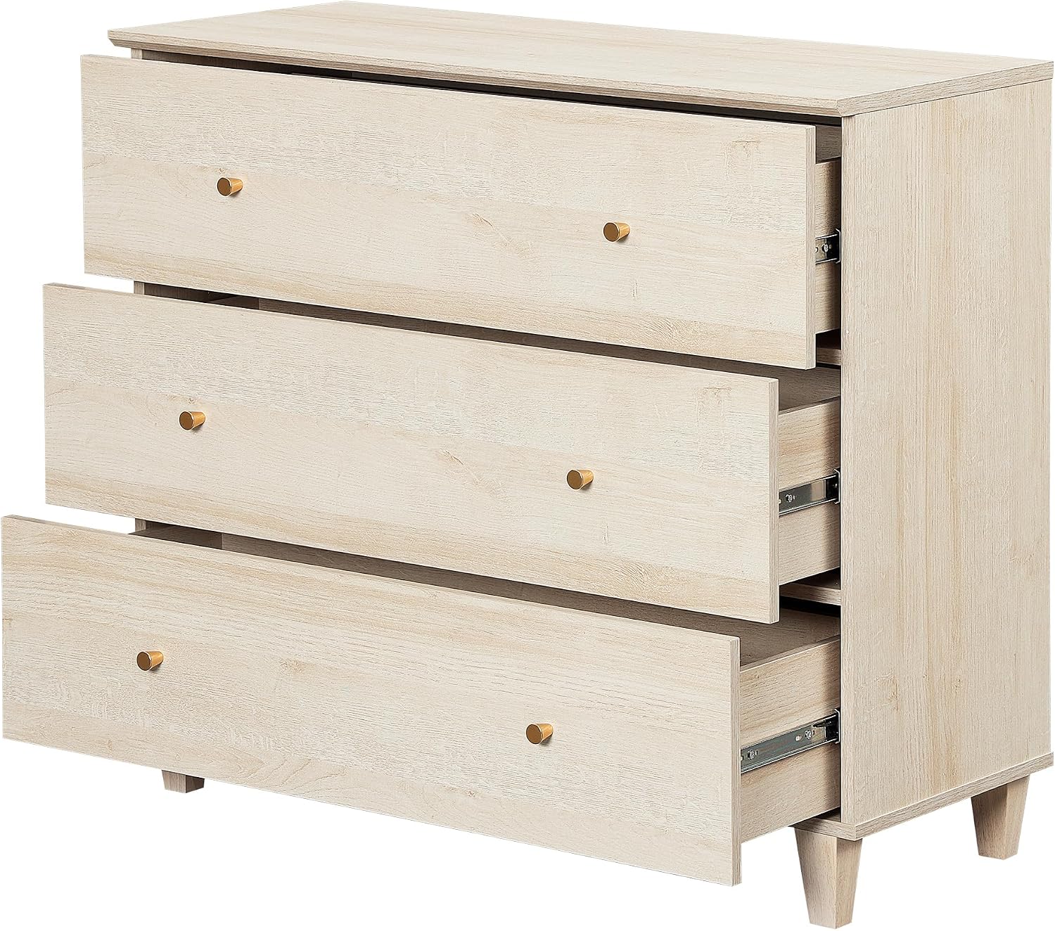 WAMPAT Set of 2 Nightstands with 3 Wide Drawers for Bedroom, Modern Wood Bedside Tables Chest Dressers Night Stands, Large Sofa Side End Tables for Living Room, Light Oak, 35 Inches