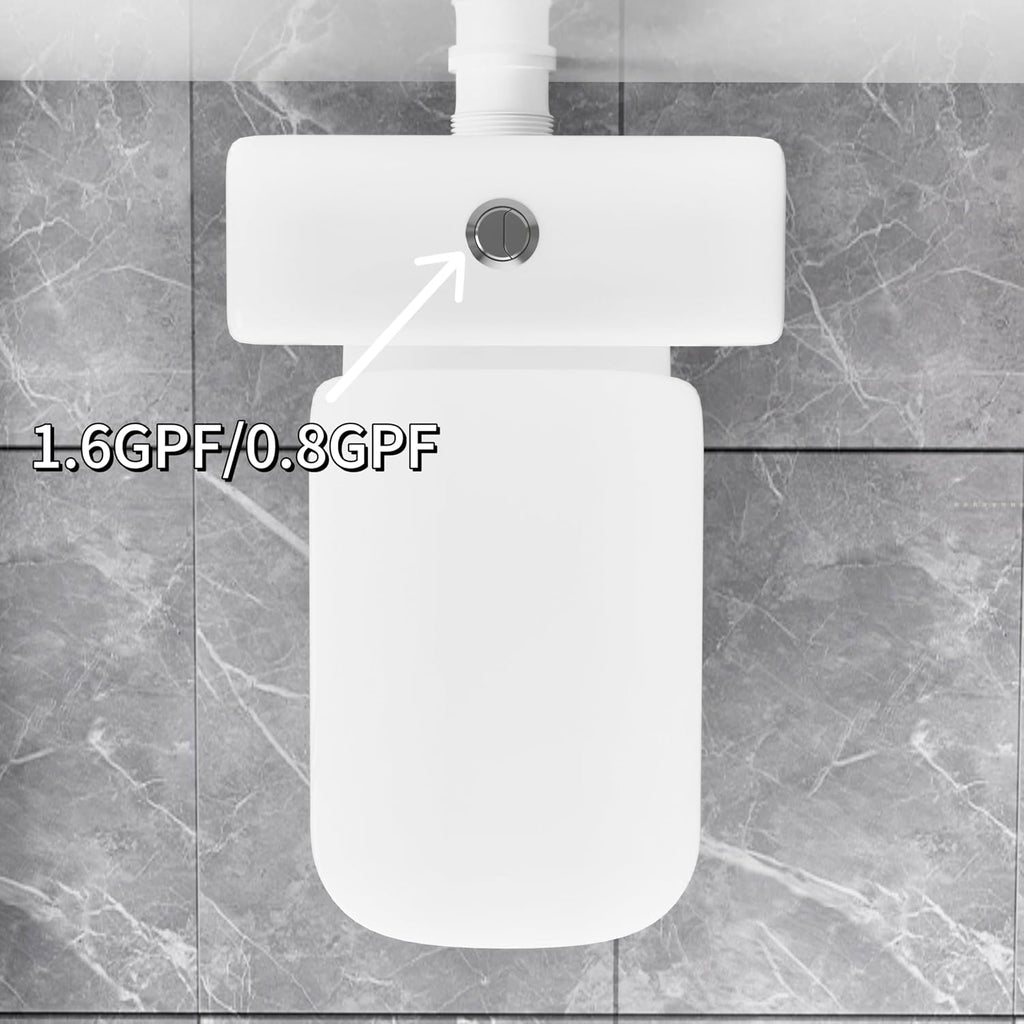 SouNor One Piece Elongated Toilet 450 Watt for Small Basement, Dual Flush 1.1/1.6 GPF, 4 Inlets for Bathroom Basement Power Flush, White.