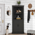 DOFFO Tall Bathroom Corner Cabinet, 69.3'H Freestanding Corner Storage Cabinet with 2 Doors and Open Shelves, Bathroom Floor Storage Display Organizer for Living Room, Dining Room and Kitchen (Black)