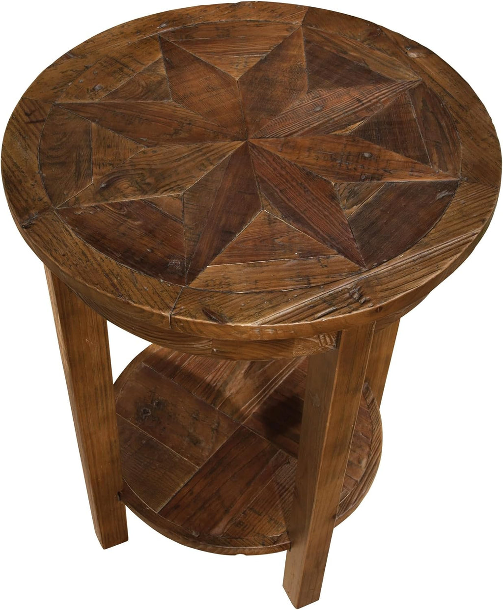 Alaterre Furniture Revive 20 Inch Round End Table with Bottom Shelf for Storage, and Unique Wood Characters - Modern Rustic Living Room Furniture