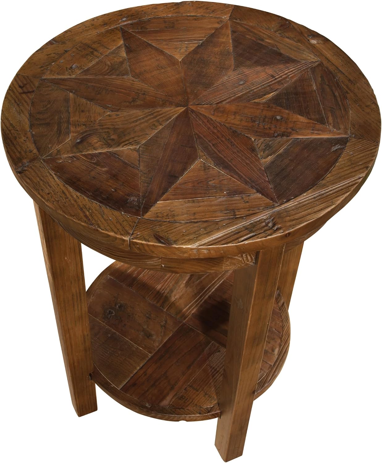 Alaterre Furniture Revive 20 Inch Round End Table with Bottom Shelf for Storage, and Unique Wood Characters - Modern Rustic Living Room Furniture