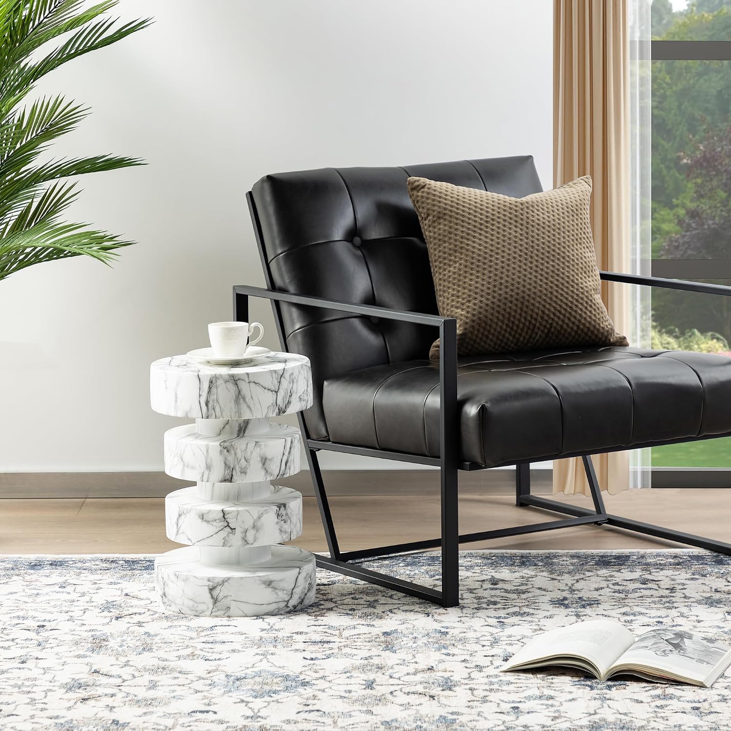 Glitzhome Faux Marble Side Table Set of 2, 18' H Modern Faux Marble End Table, MGO Floating Accent Stool or Nightstand for Living Room, Bedroom, Office, Entryway and Small Spaces