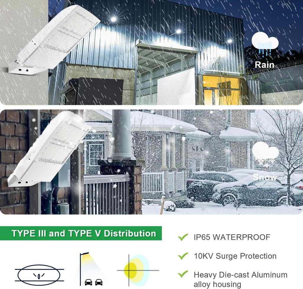 480V 300W LED Parking Lot Lights, 42000LM 5000K White LED Shoebox Street Light (1000W MH/HPS Equiv.), Dimmable Outdoor Commercial Area Road Lighting with Yoke Mount, IP65 UL Listed