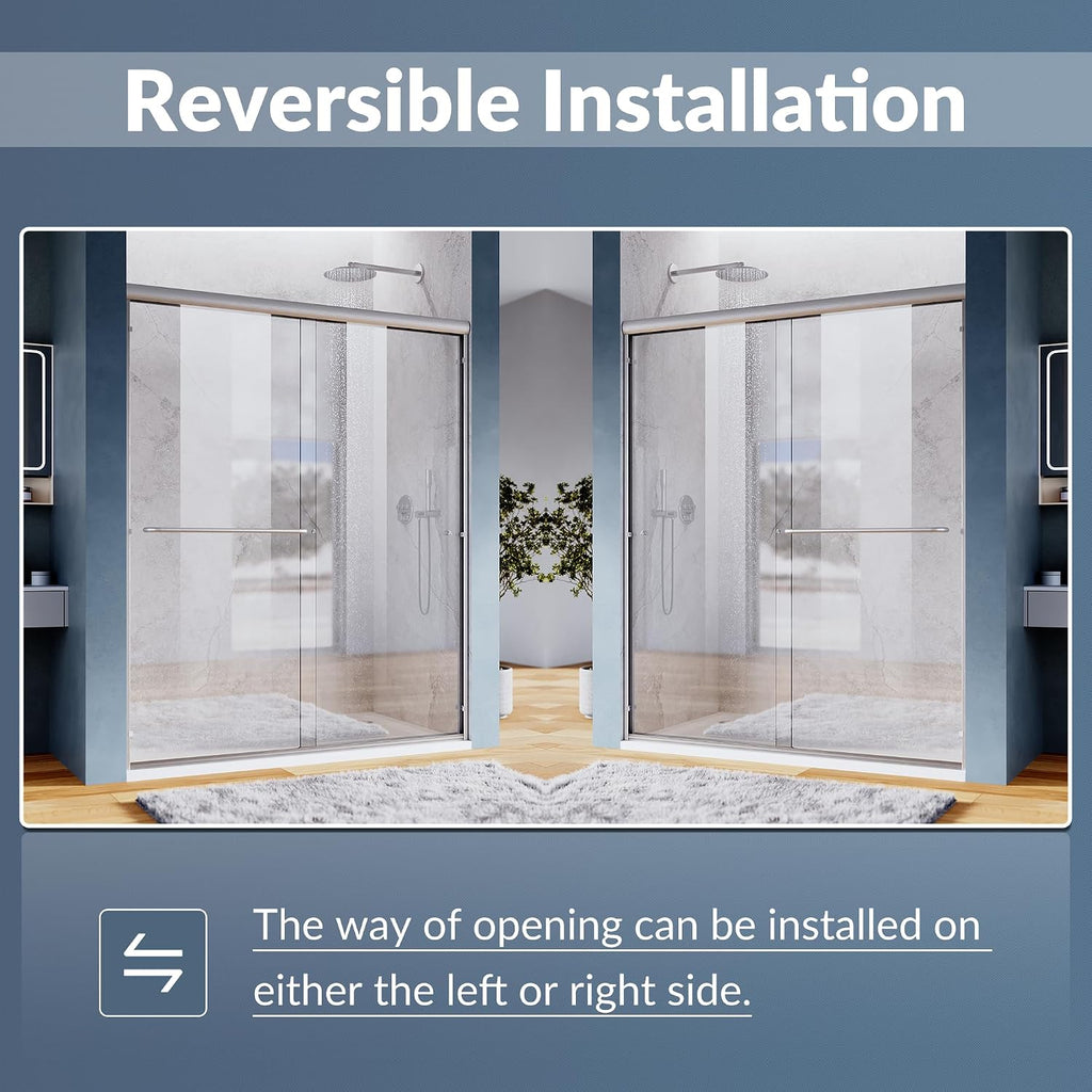 SUNNY SHOWER Bypass Sliding Shower Door Semi-Frameless Shower Enclosure 1/4'(6mm) Glass Sliding Bathroom Door, Brushed Nickel Finish, 48' W x 72' H