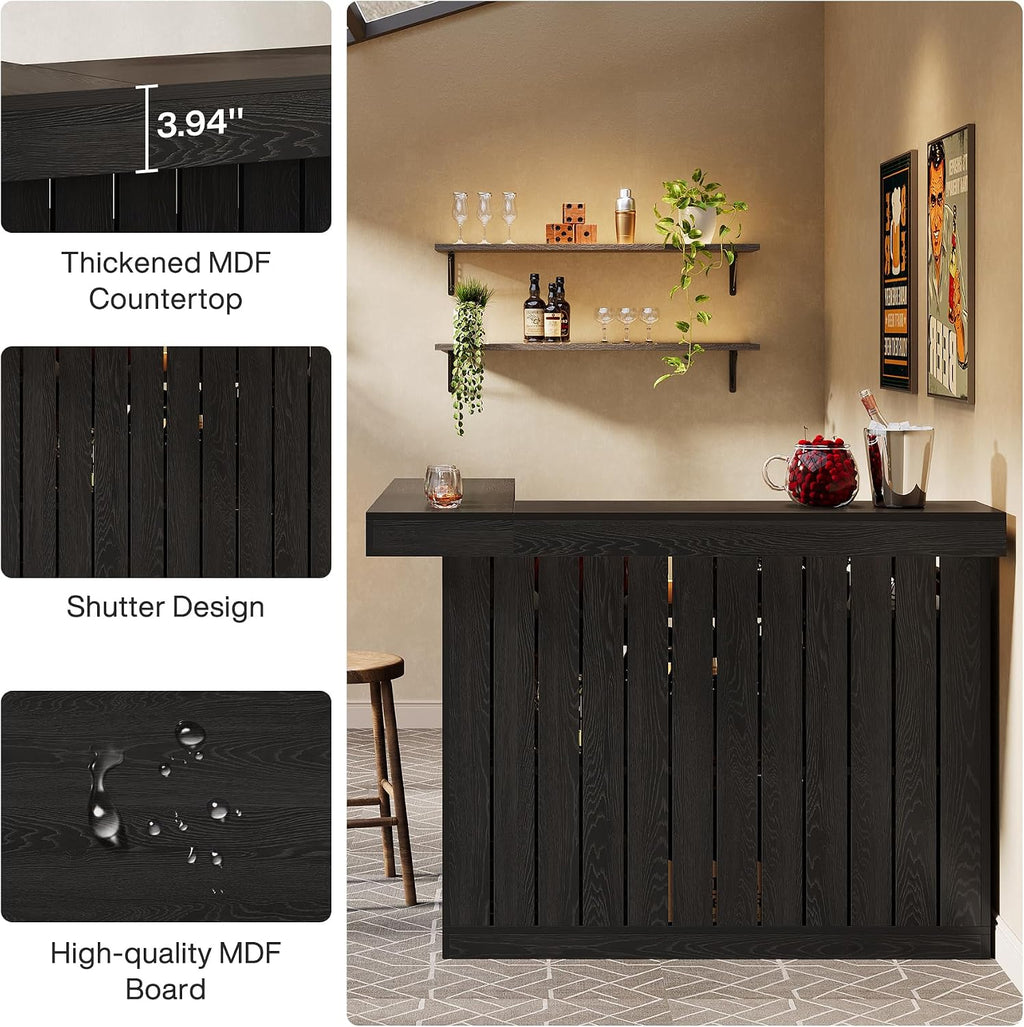 Tribesigns L-Shaped Home Bar Unit, 4-Tier Corner Liquor Bar Table with Storage Shelves and Wine Glasses Holder, Industrial Wine Cabinet Reception Desk for Home Pub (1, Black)
