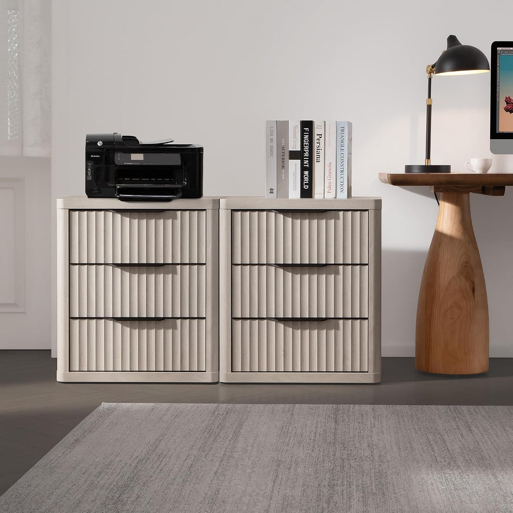 SICOTAS Night Stand Nightstand with 3 Drawers Storage Bedside Table Large Fluted Bed Side End Table Modern 25.6' Tall Wide Night Stands for Bedroom Living Room Sofa Couch Home Office, White Alder
