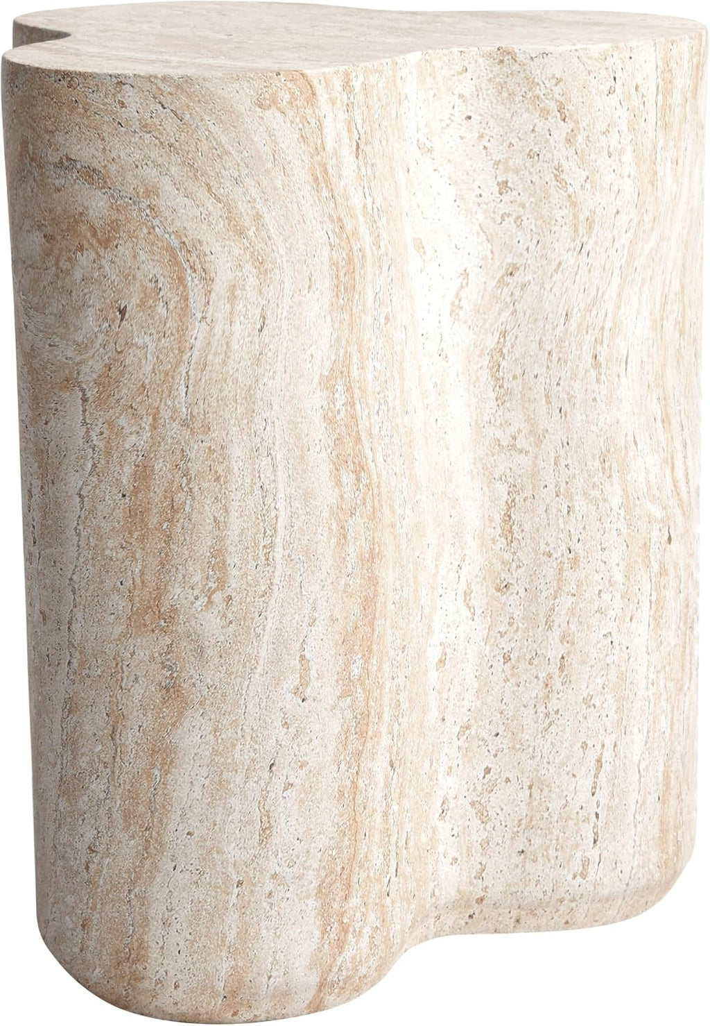 Empire Art Direct Clover Travertine Stone Finish Italian Design MgO Side Accent Table, Living Room, Bedroom & Office, 14.4'x13.8'x17.8'