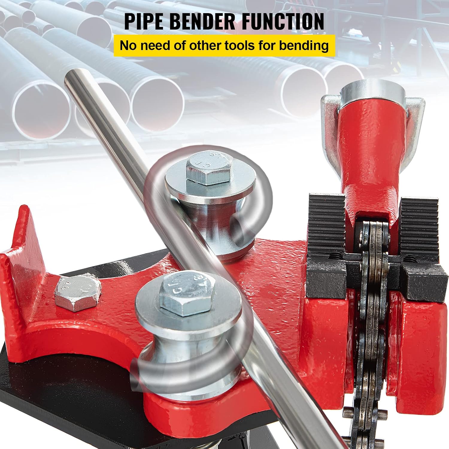 VEVOR Tripod Pipe Chain Vise, 1/8'-5' Pipe Capacity, 36.4' Length Chain Vise Stand with Portable Folding Steel Legs, for Grabbing, Supporting and Bending Pipes in Factory, Workshop and Home
