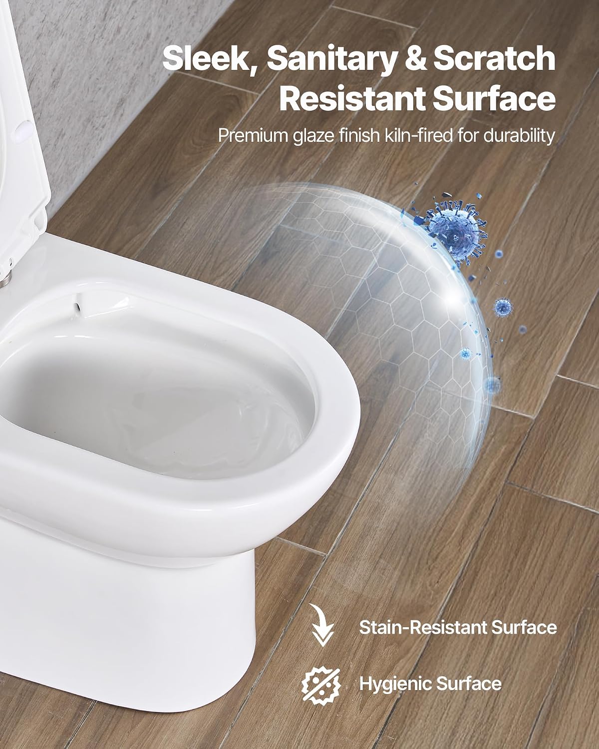 VEVOR One-Piece Toilet, Elongated Toilet Vortex Dual-Flush 1.1/1.6 GPF, Toilets for Bathroom with Comfortable Chair Seat, Standard Height, Easy-Clean Skirted Design, 10 inch Rough-In, White + Silver