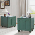 Bed Side Table Set of 2 with Charging Station, Mid Century Modern Nightstand with 2 Doors, Square End Table with Storage for Couch,Living Room, Sofa Side Table for Office,Dorm - Green