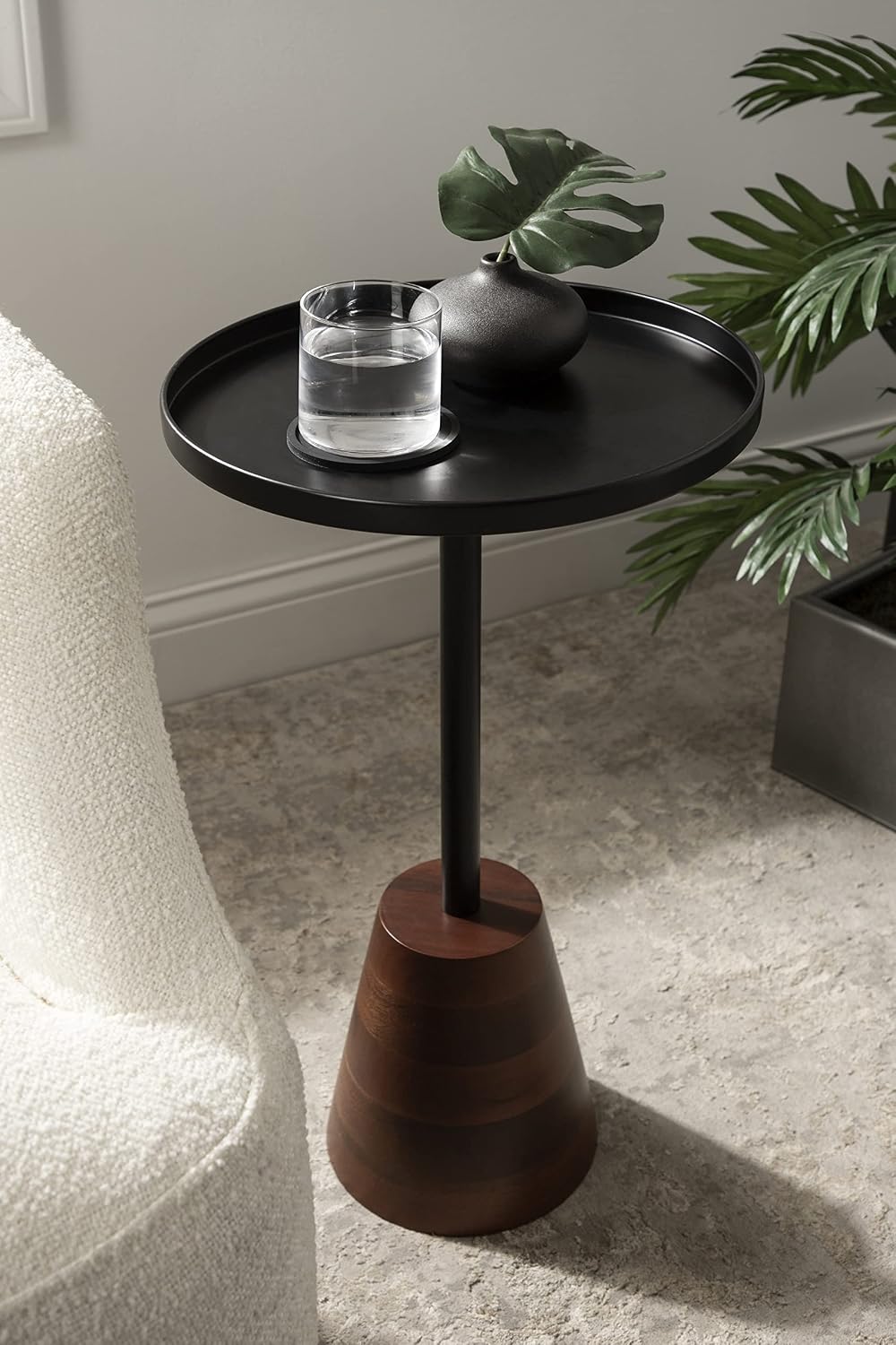 Kate and Laurel Tira Round Side Table, 14 x 14 x 24, Walnut Brown Wood and Black, Decorative Pedestal Style End Table for Use as a Bedroom Nighstand or Living Room Accent