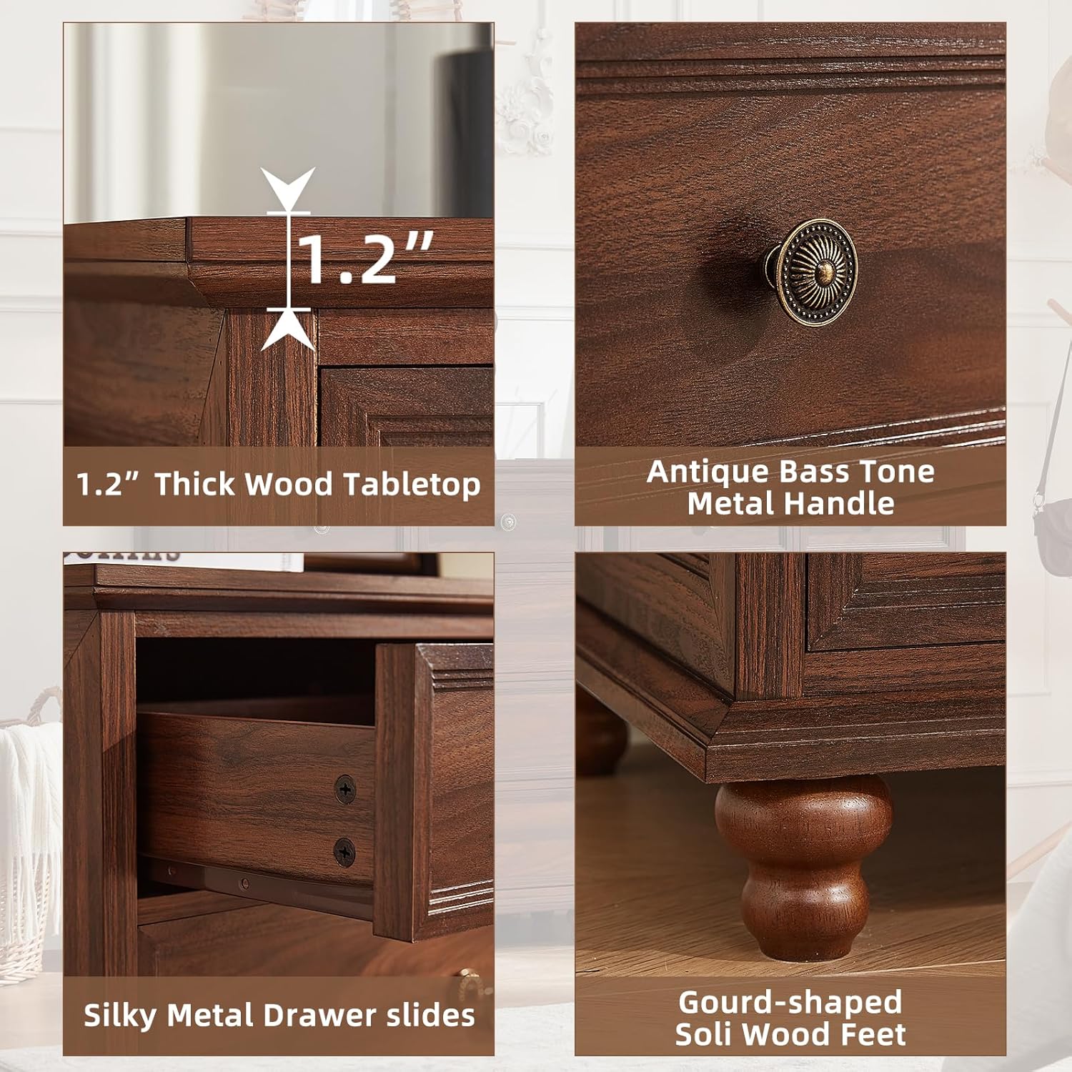 Joaxswe Farmhouse 6 Drawer Dresser Set of 2 for Bedroom, 42' Tall Rustic Chests of Drawers w/ 4 Solid Wood Feet, Mid Century Vintage Wooden Closet Storage Dressers Organizer for Living Room,Brown