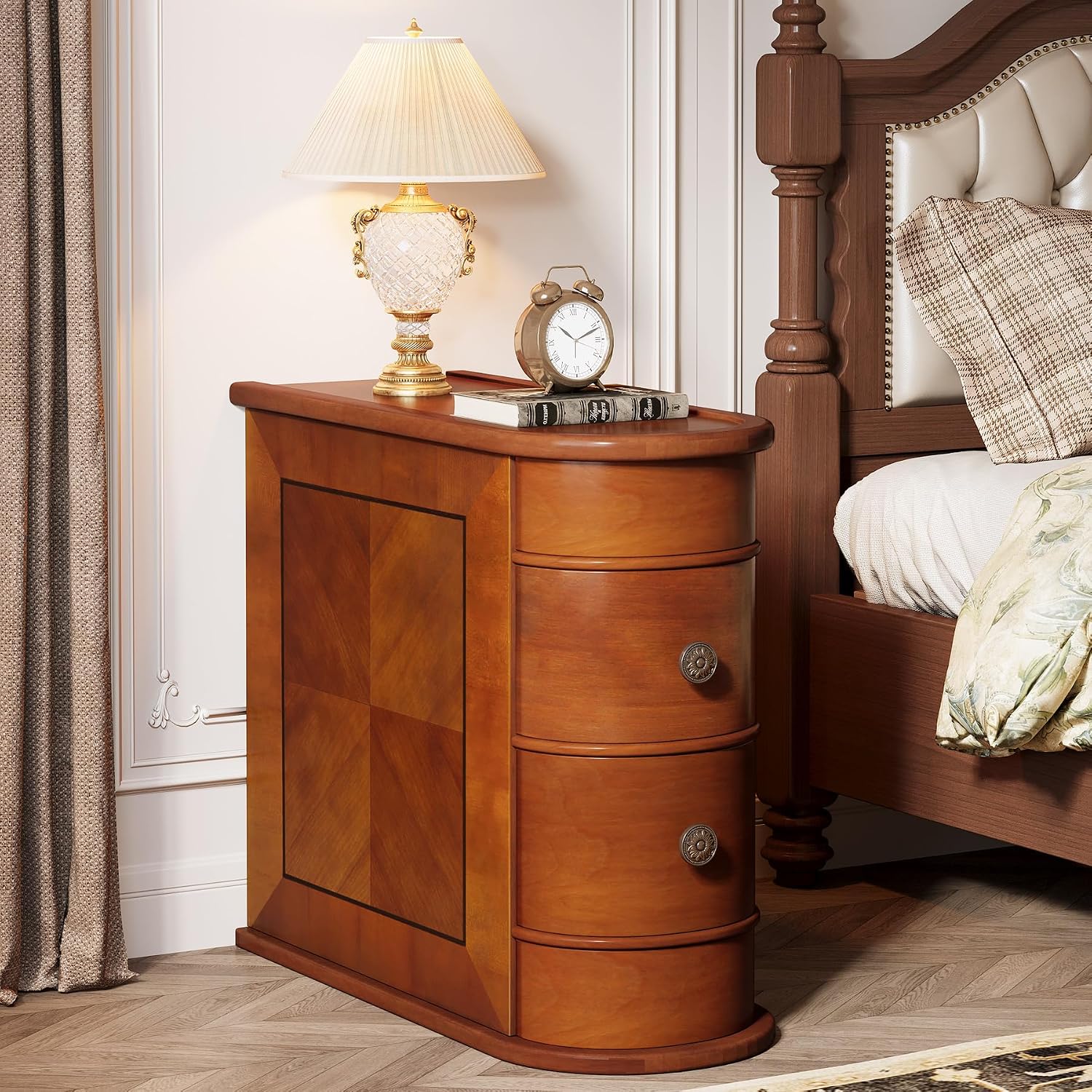 Tribesigns End Table with 2 Drawers, Sofa Side Table with Storage, No Assembly Required, Closed Back, Slim Nightstand Vintage Wood Chairside Bedside Narrow Accent Table for Living Room Bedroom, Brown