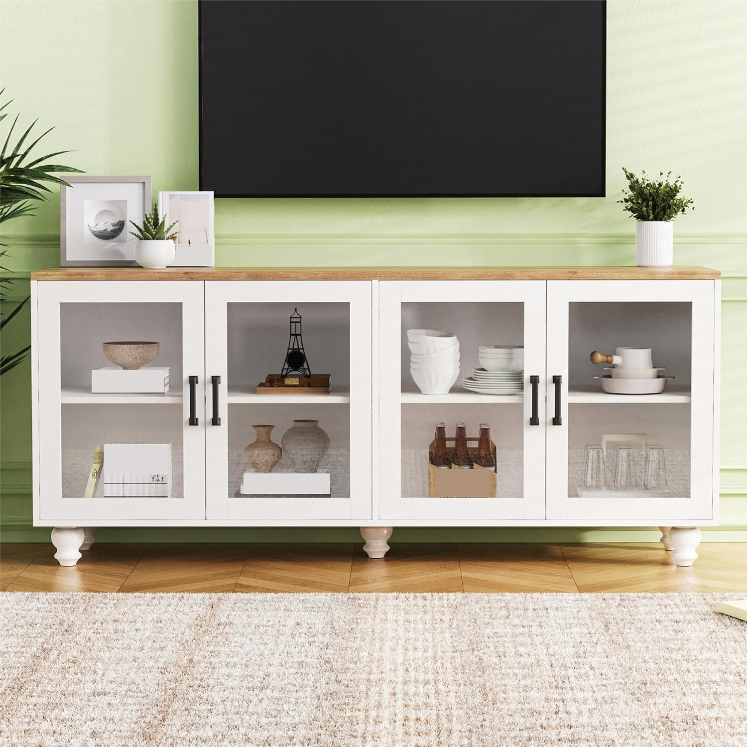 Farmhouse TV Stand, for TVs Up to 70', Versatile Sideboard with Adjustable Shelves, Elegant Buffet Cabinet for Living Room,for The Kitchen