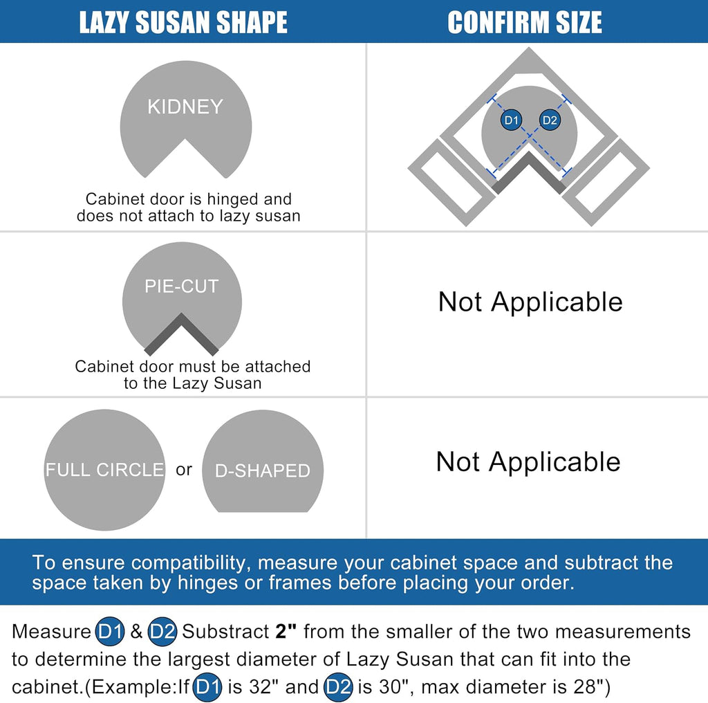 JOWBOOW 28' Kidney Corner Cabinet Lazy Susan, 270° Height Adjustable Replacement Shelves for Kitchen Corner Cabinet (Cannot be Door-Mounted)