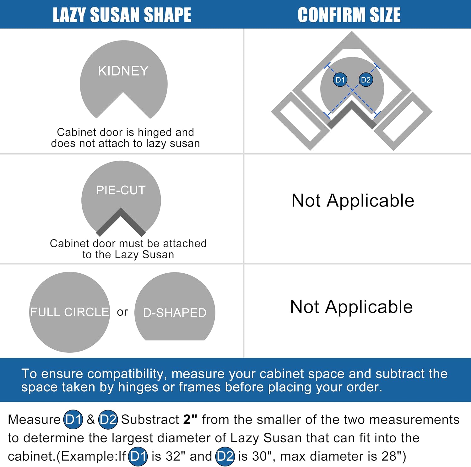JOWBOOW 28' Kidney Corner Cabinet Lazy Susan, 270° Height Adjustable Replacement Shelves for Kitchen Corner Cabinet (Cannot be Door-Mounted)
