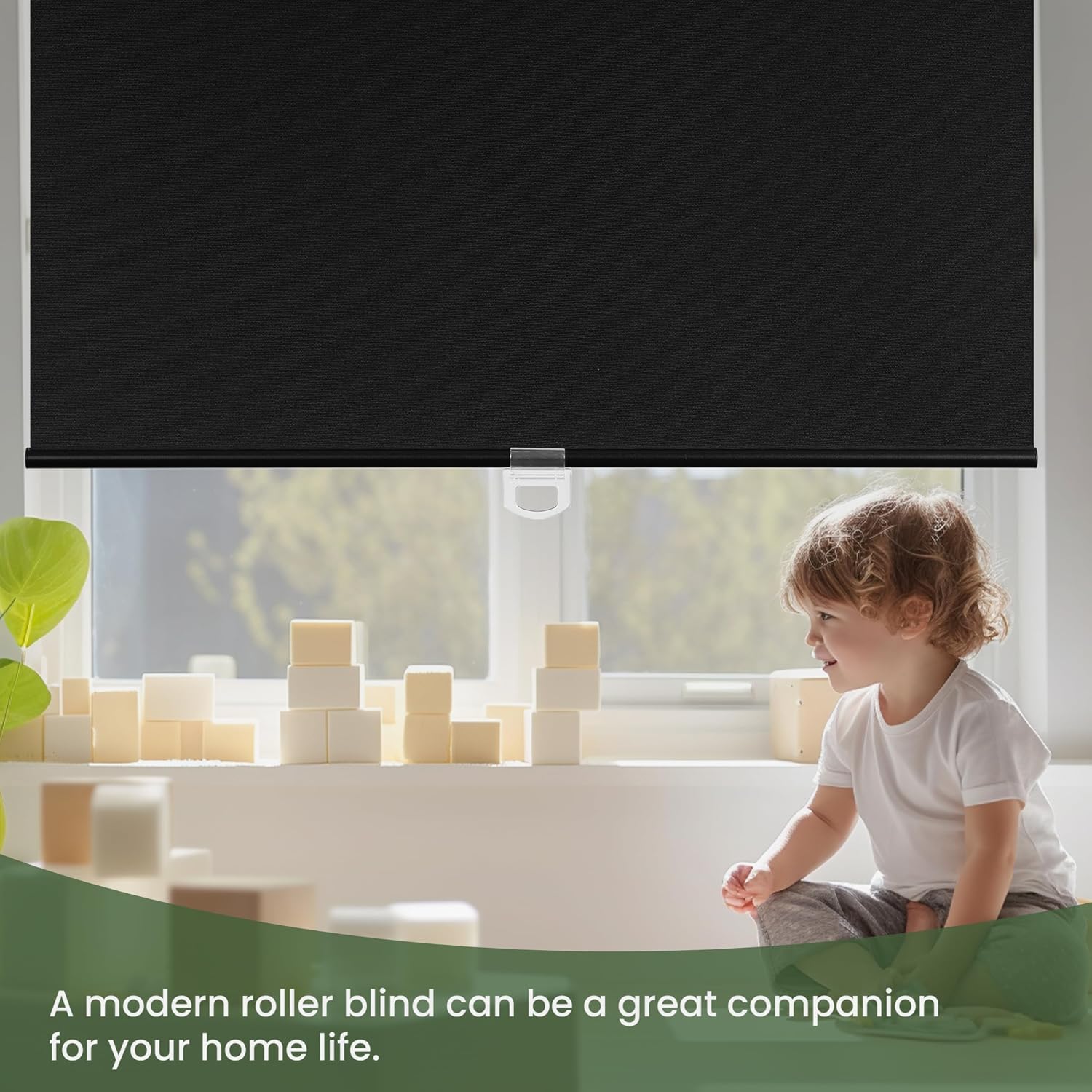 Blackout Roller Shades Cordless Color-Matched Roller Window Blinds Free-Stop Simple Style Thermal Insulated Roll Up Shades for Home Office Door, Black, 34' W x 36' H